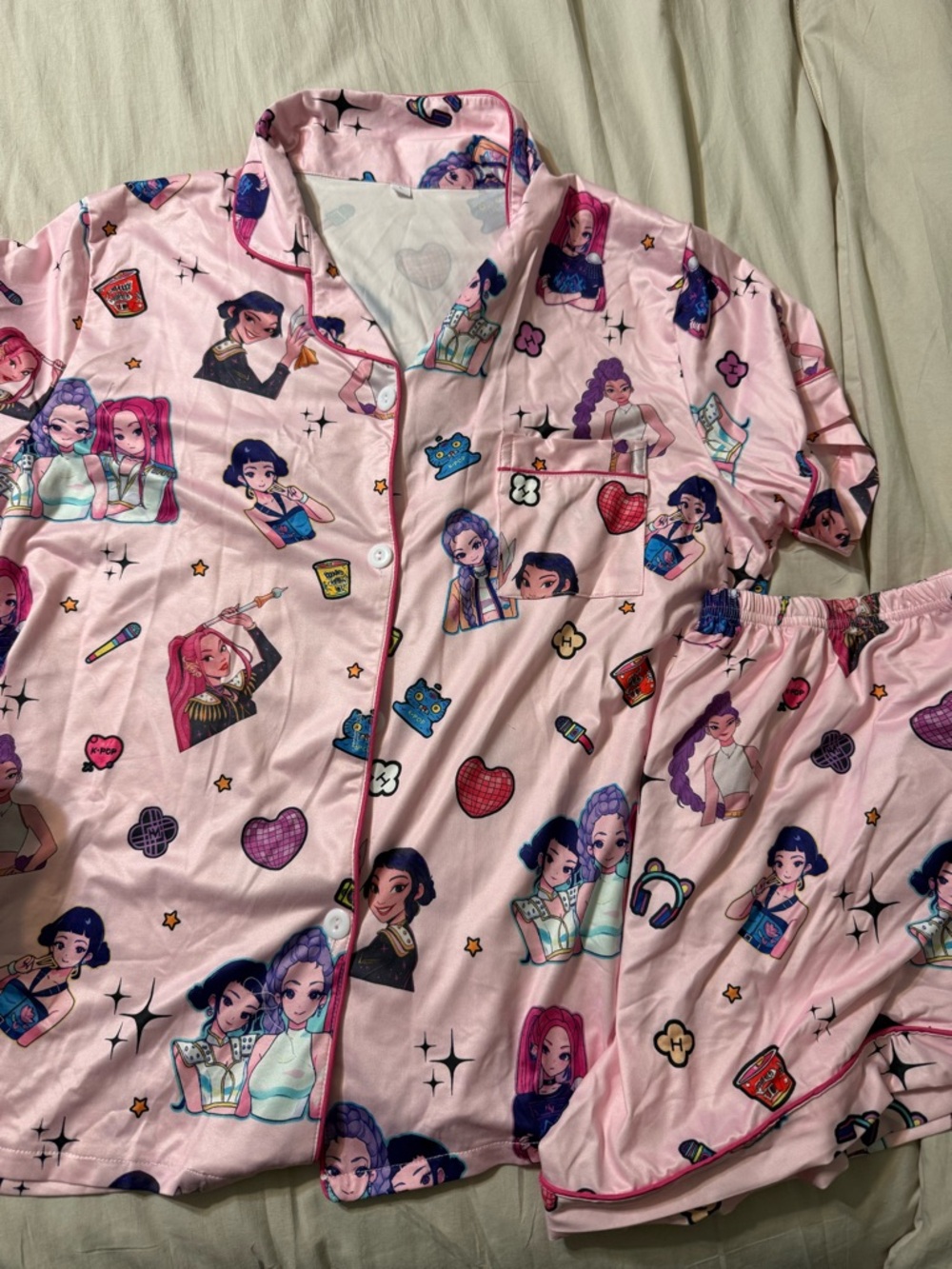 Woman’s Pink Character (K-pop demons hunters) Print Pajama Set